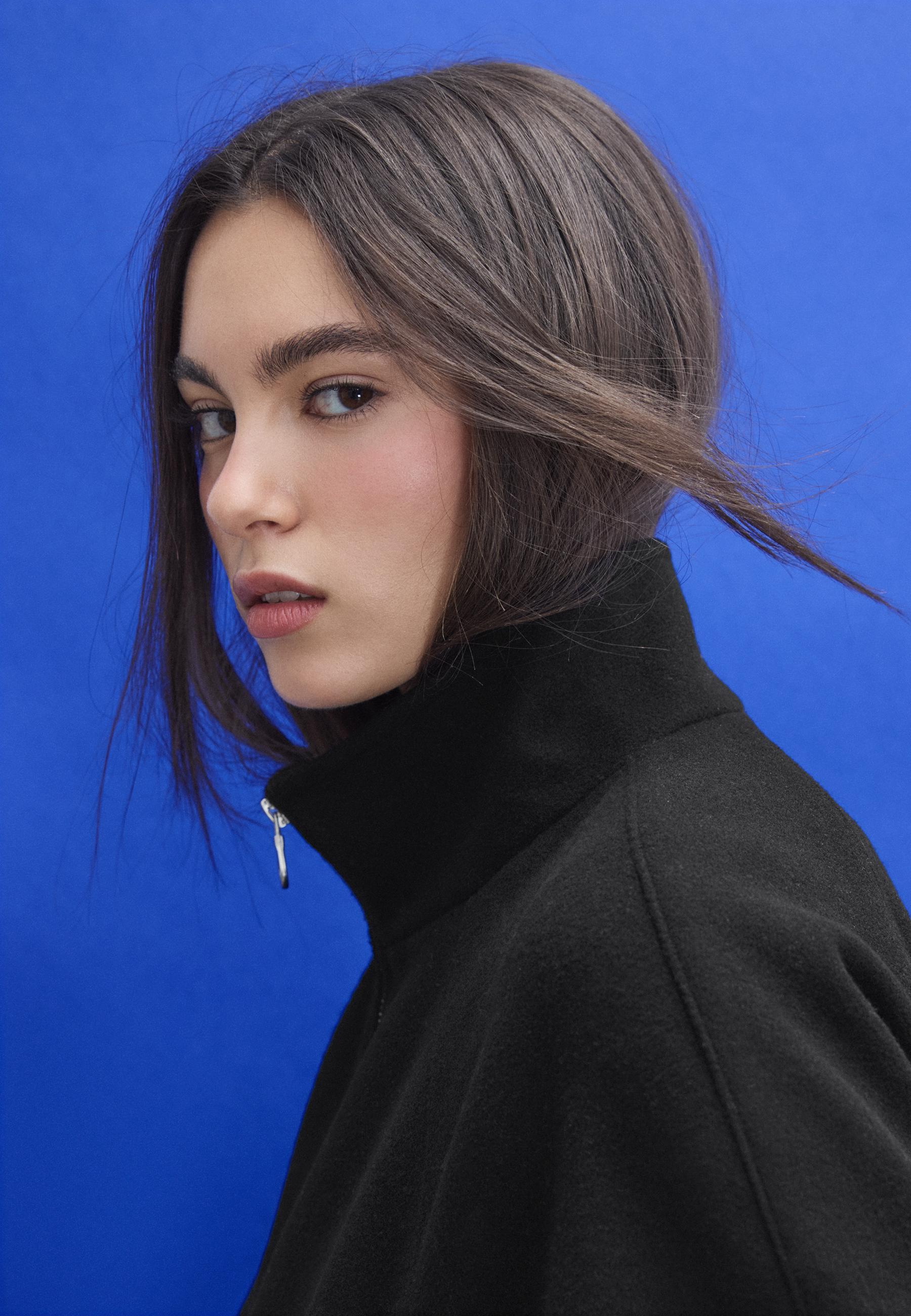 Soft-touch balloon bomber jacket — Black