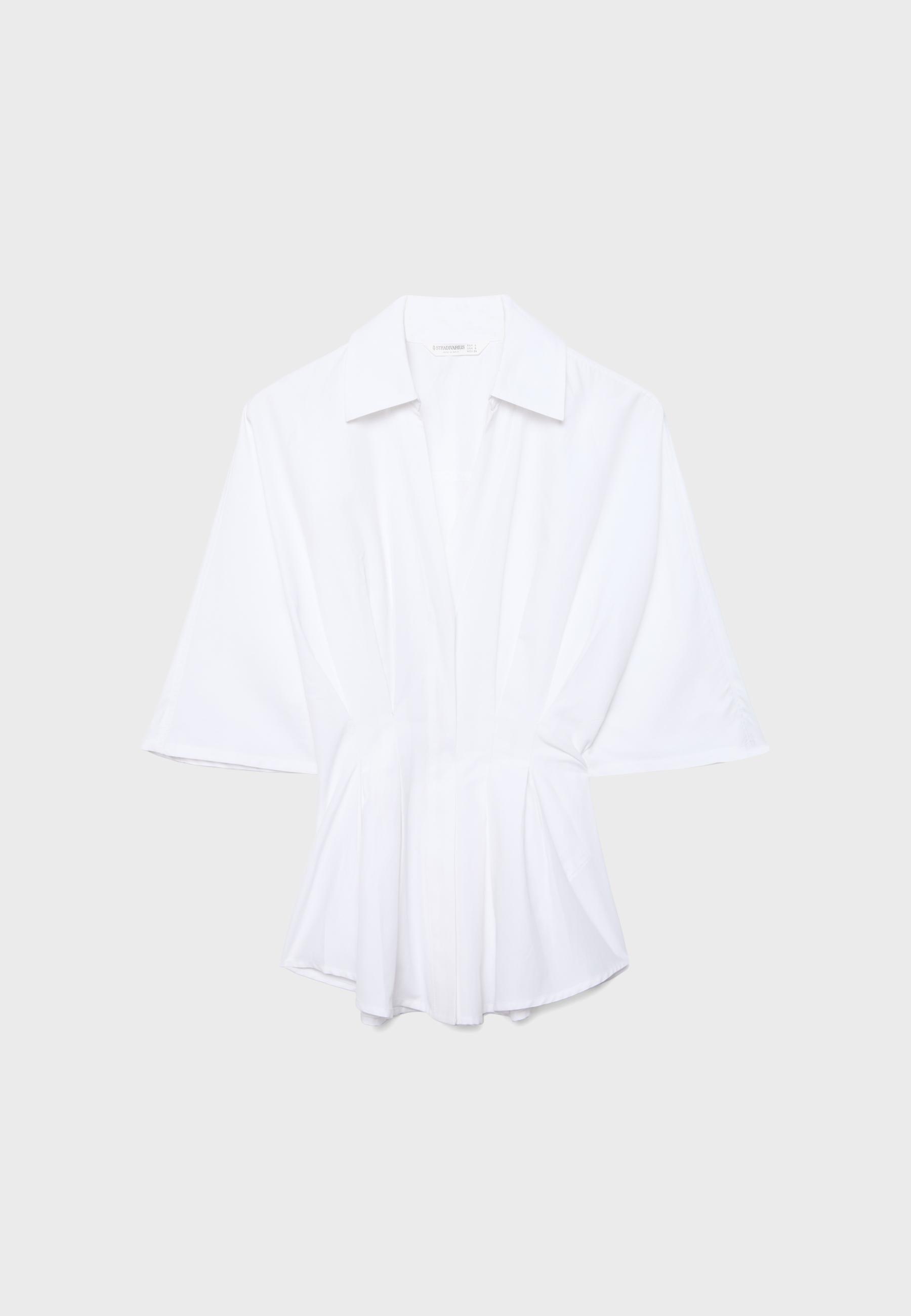 Fitted kimono sleeve shirt with pleats — White