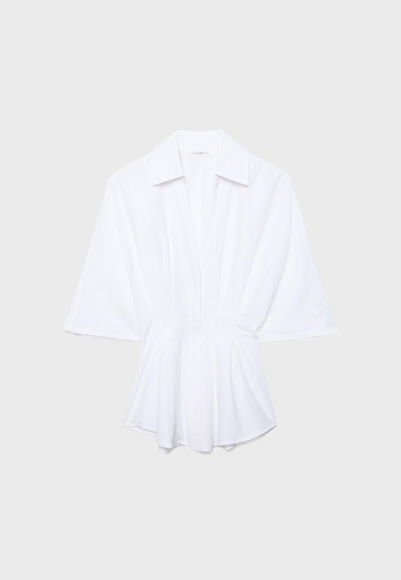 Fitted kimono sleeve shirt with pleats — White