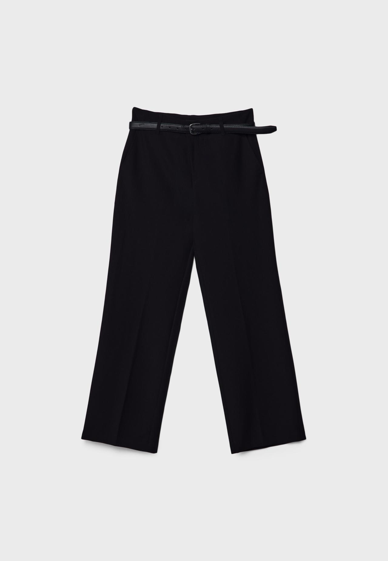 Flowing straight smart trousers with belt — Black