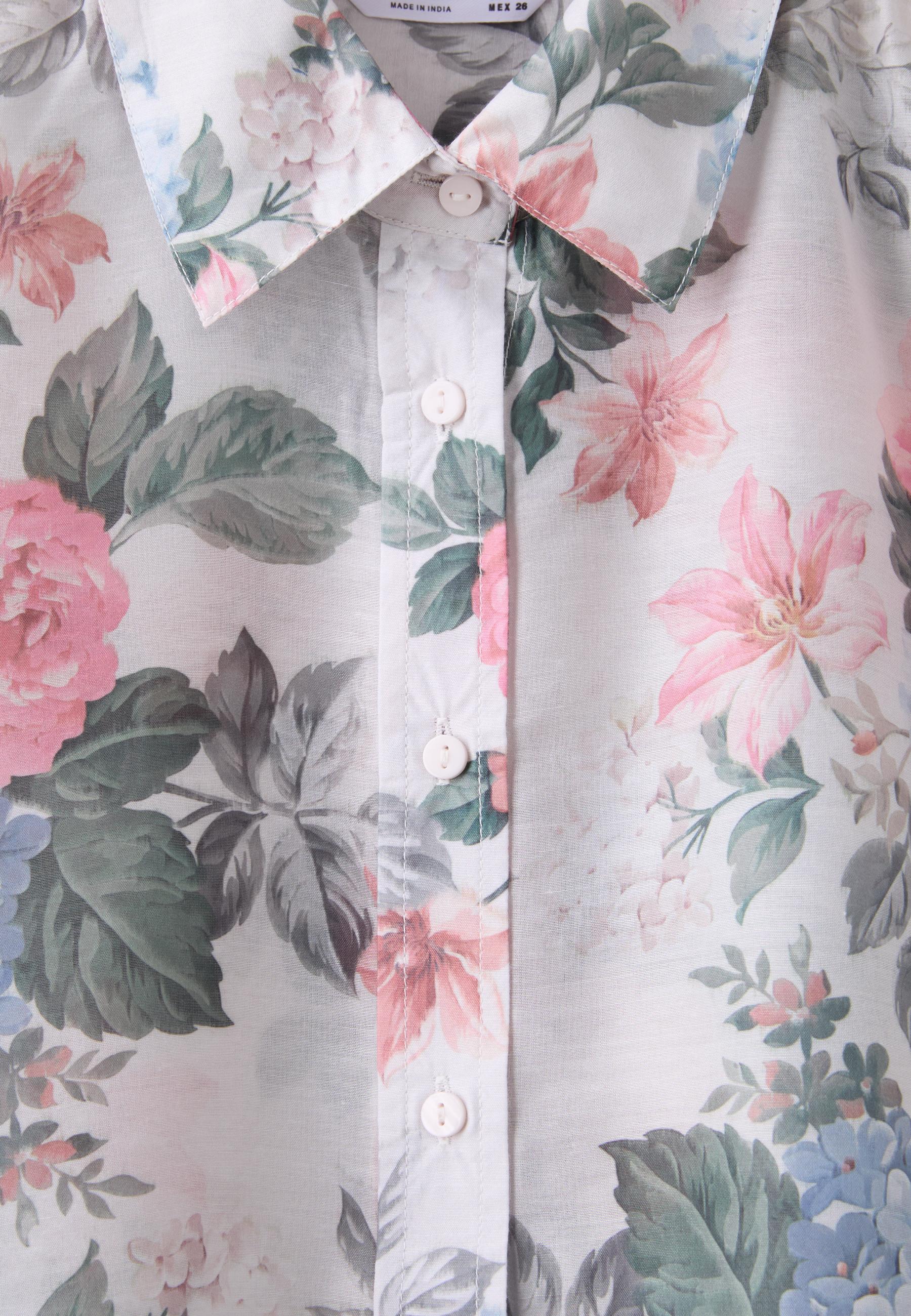 Floral print flowing shirt — Ecru
