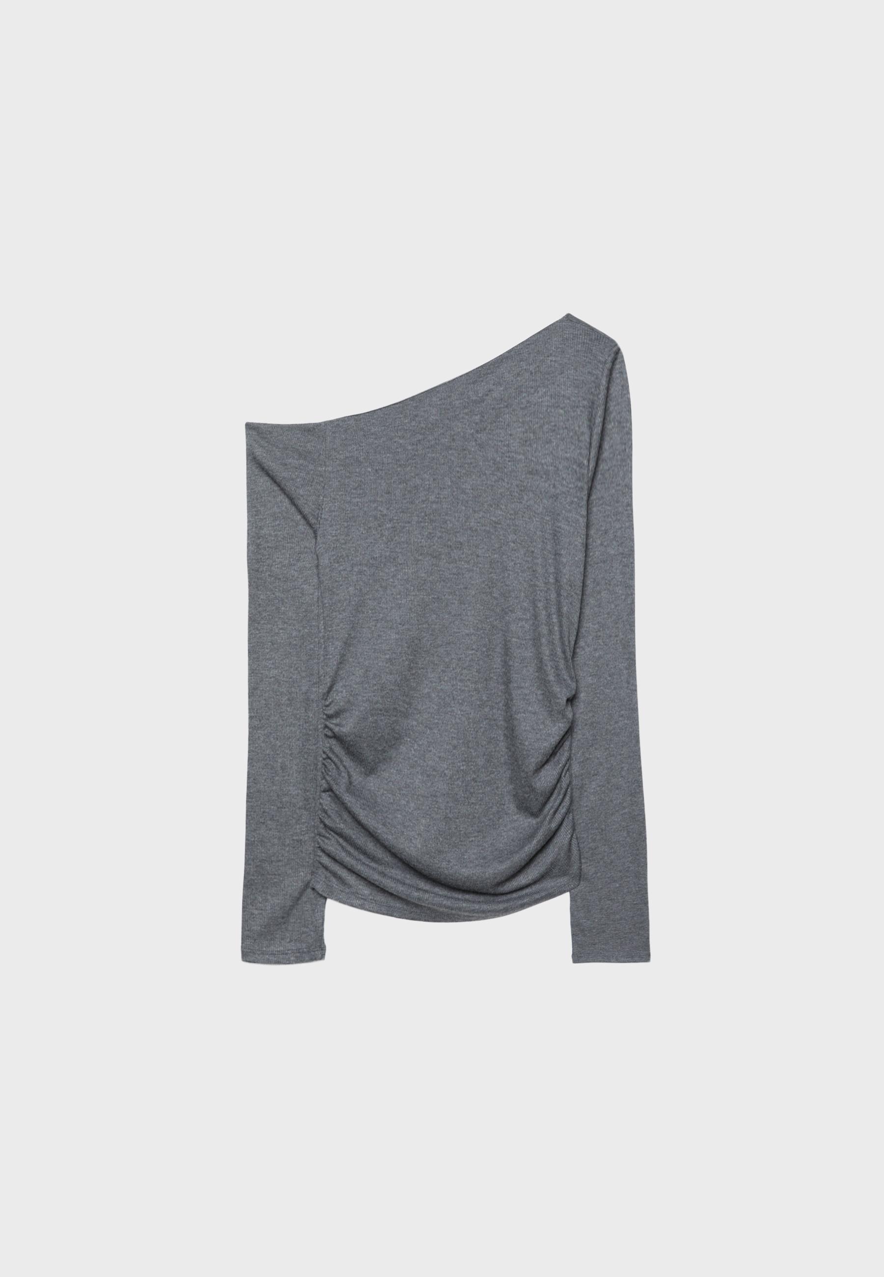 Asymmetric T-shirt with gathered detail — Dark grey