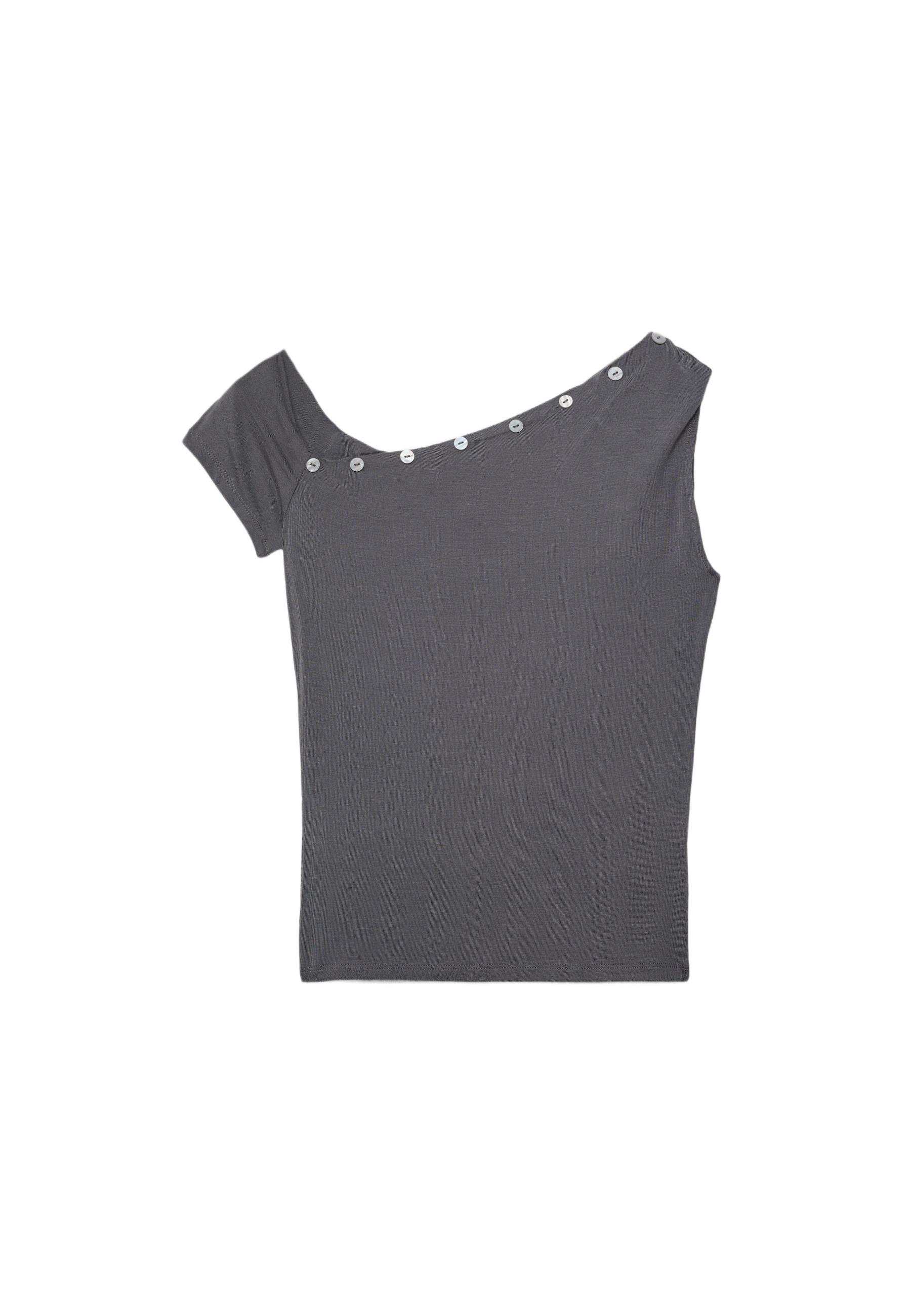 Asymmetric button T-shirt — Dark grey