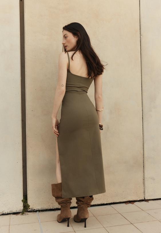 kare yaka bengalin midi elbise