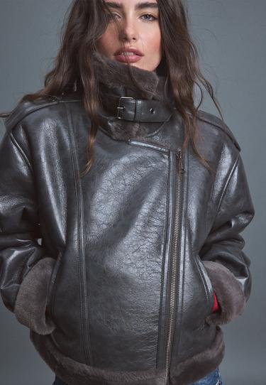 Leather effect double-faced biker jacket — Dark grey 1