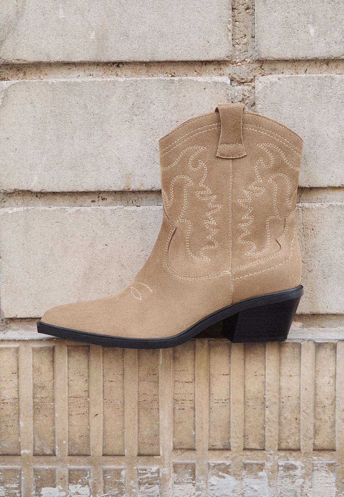 Beige Botas Altas Serraje Mujer Botines Cowboy Elle Botines
