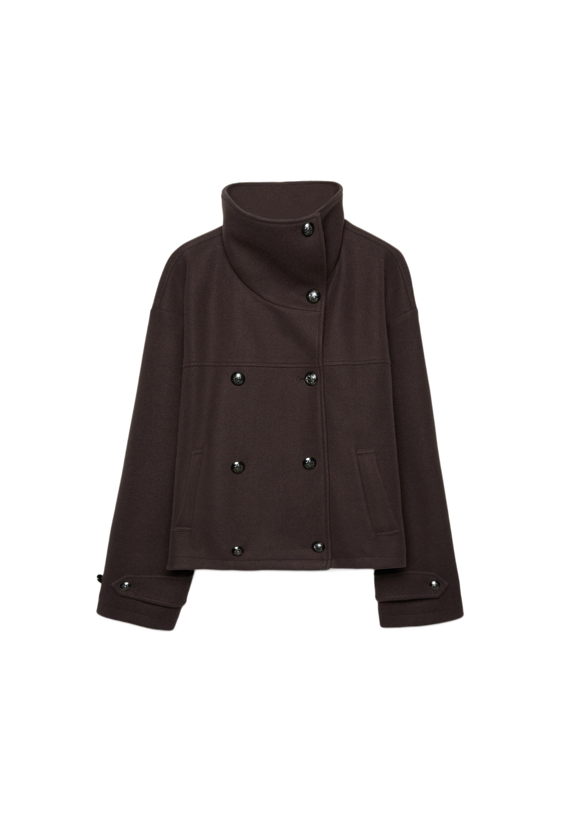 Soft-touch crossover high neck jacket — Brown