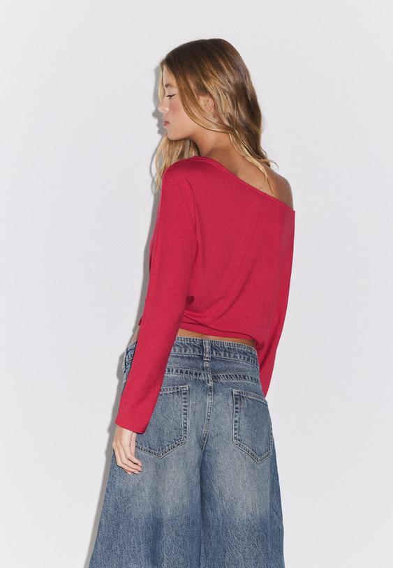 Stradivarius Asymmetrisches Shirt Mit Wickeleffekt Rot Xl