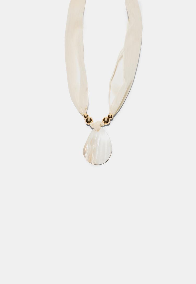 Stradivarius Colier Țesut Cu Efect Sidefat Ecru Os