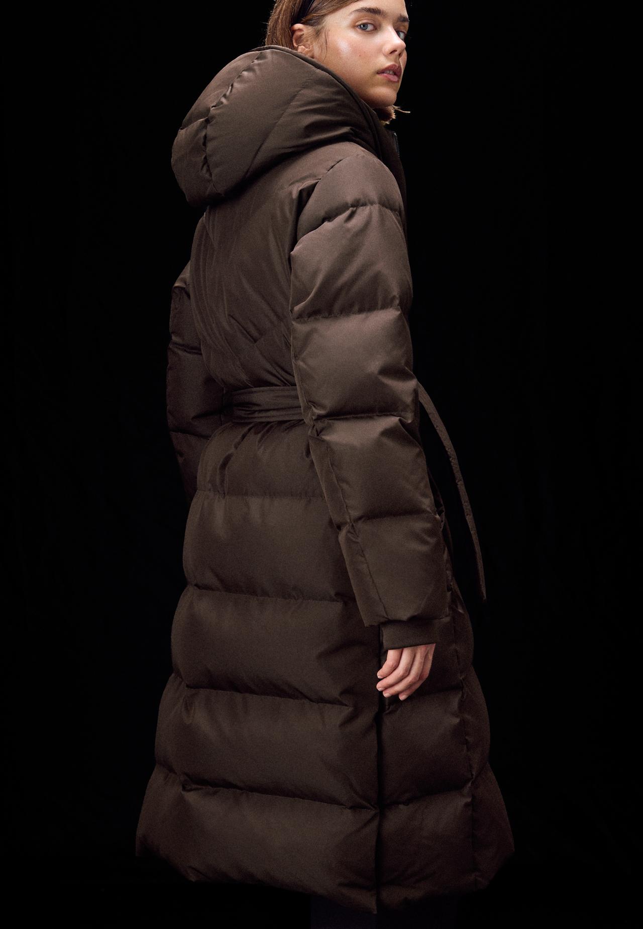 Belted puffer coat — Brown