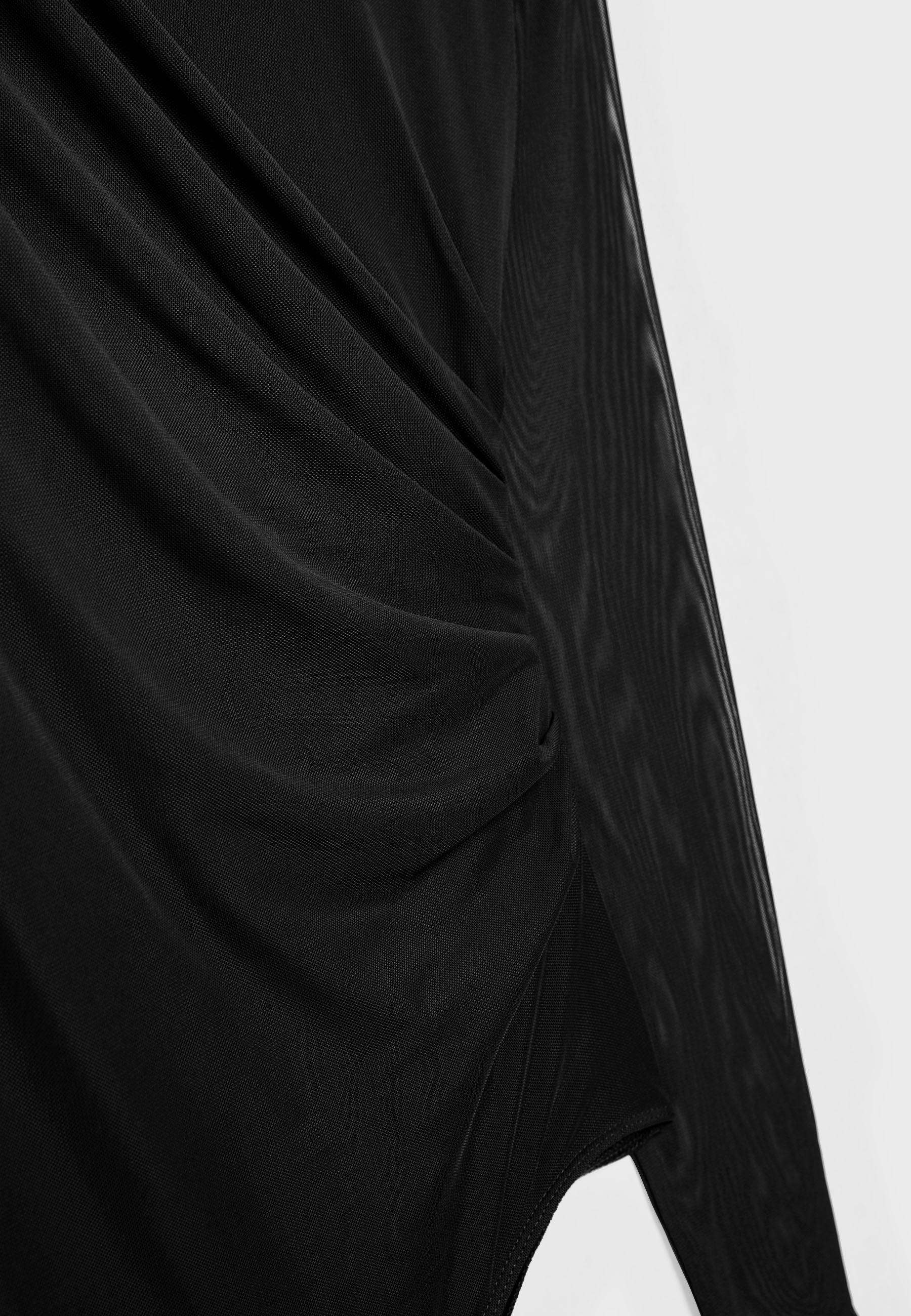 Ruched tulle bodysuit — Black