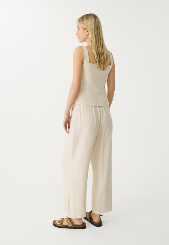 pantalon culotte pinzas con lino