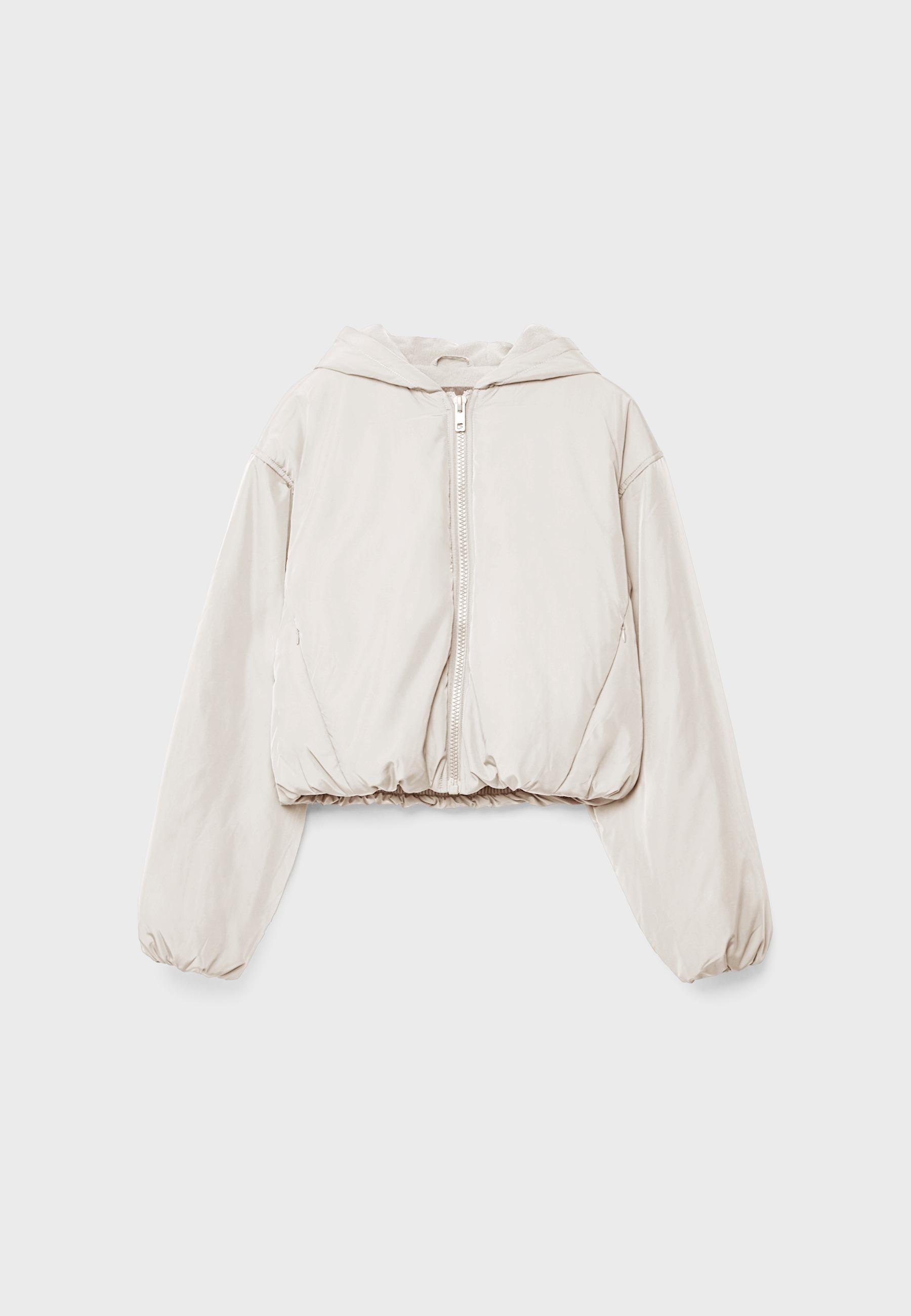 Puffer jacket with puff sleeves — Ecru