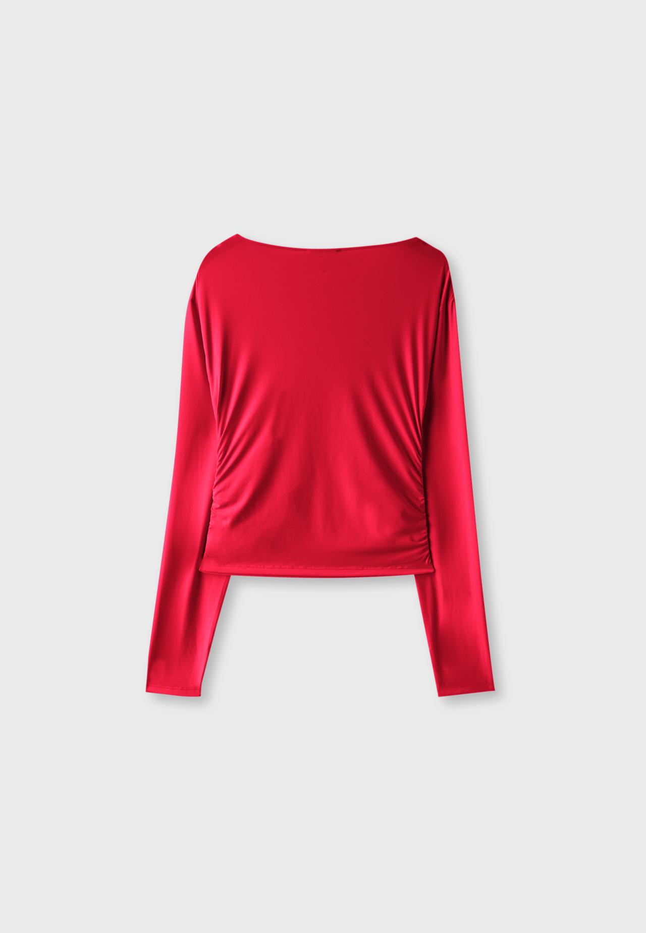 Polyamide long sleeve ruched T-shirt — Red