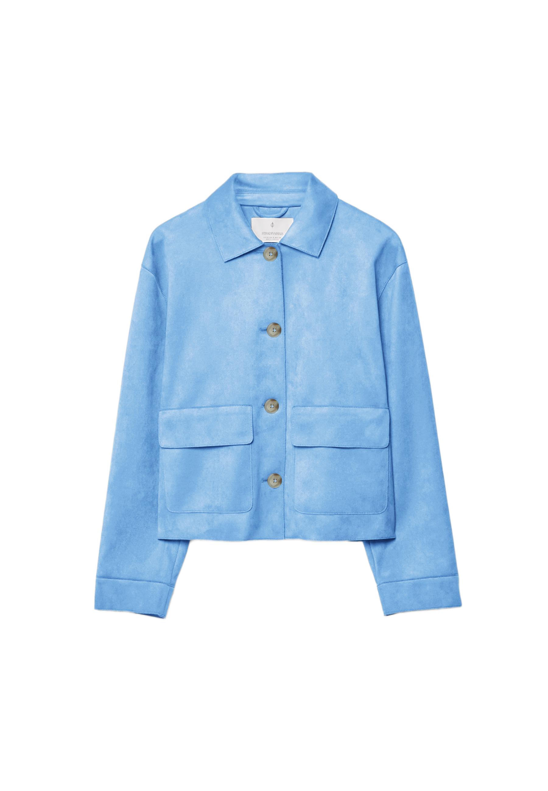 Faux suede jacket with pockets — Sky blue