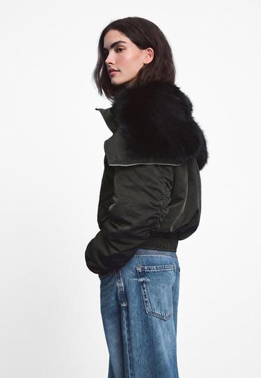 Bomber jacket with faux fur neck — Khaki 2