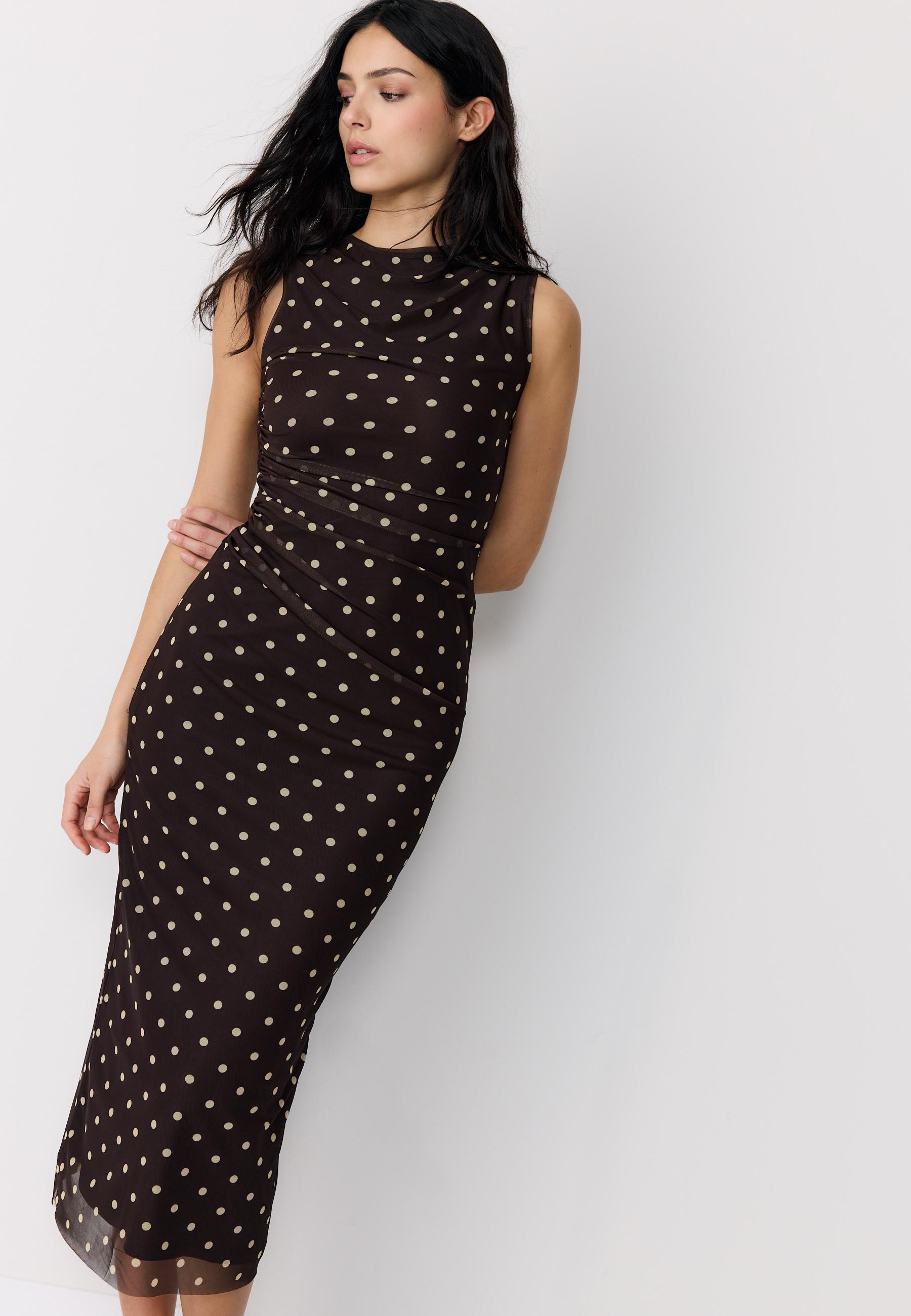Polka dot print midi dress — Brown
