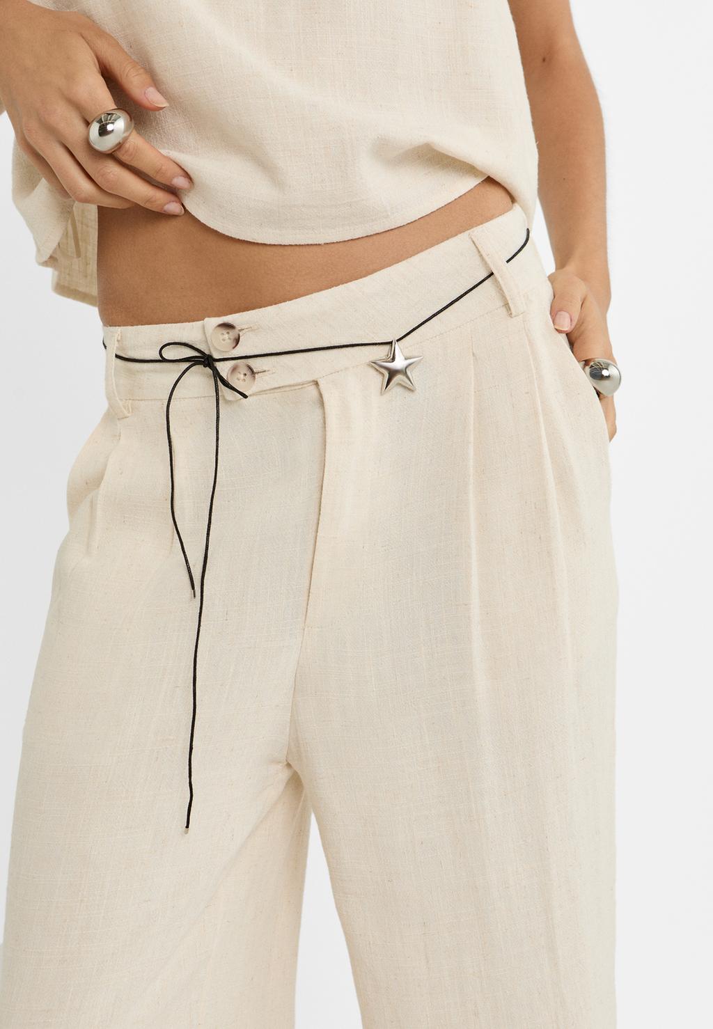 Linen blend wide-leg trousers