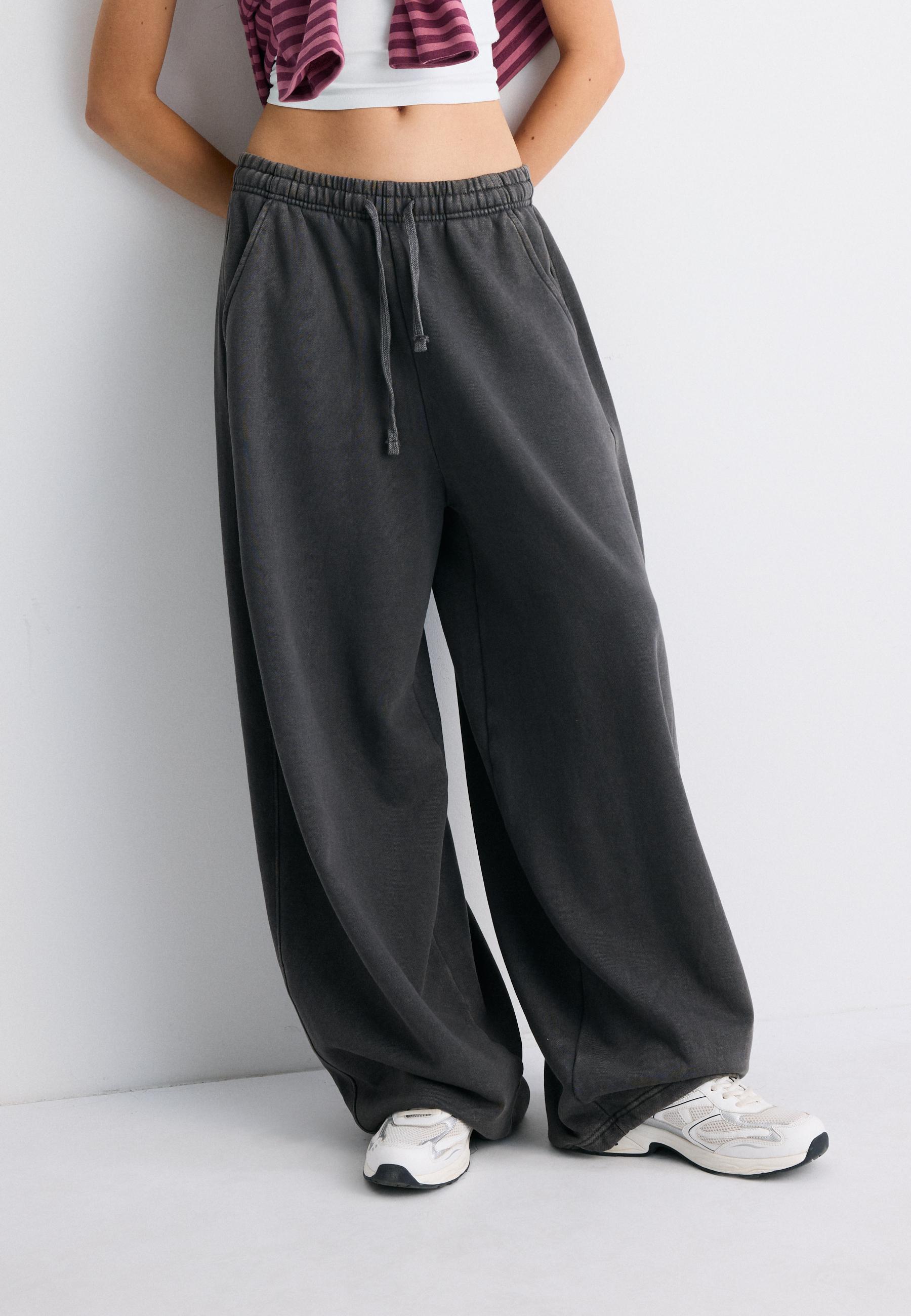 Acid wash plush jogger trousers with toggles — Dark grey