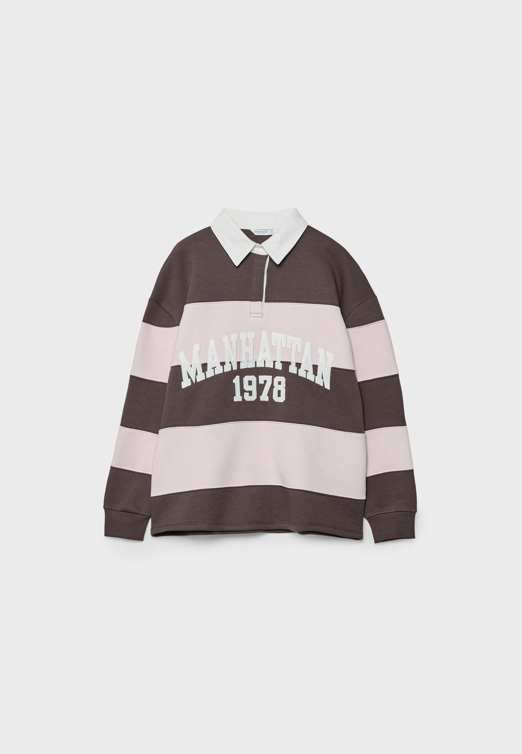 Stripe print polo sweatshirt - Women's fashion | Stradivarius Romania