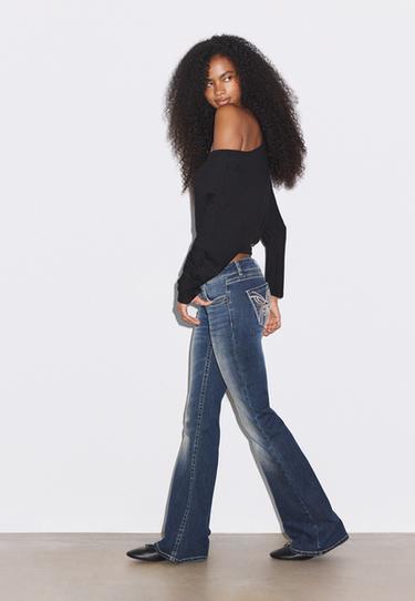 Embroidered bell bottom jeans — MEDIUM DENIM WASH 6