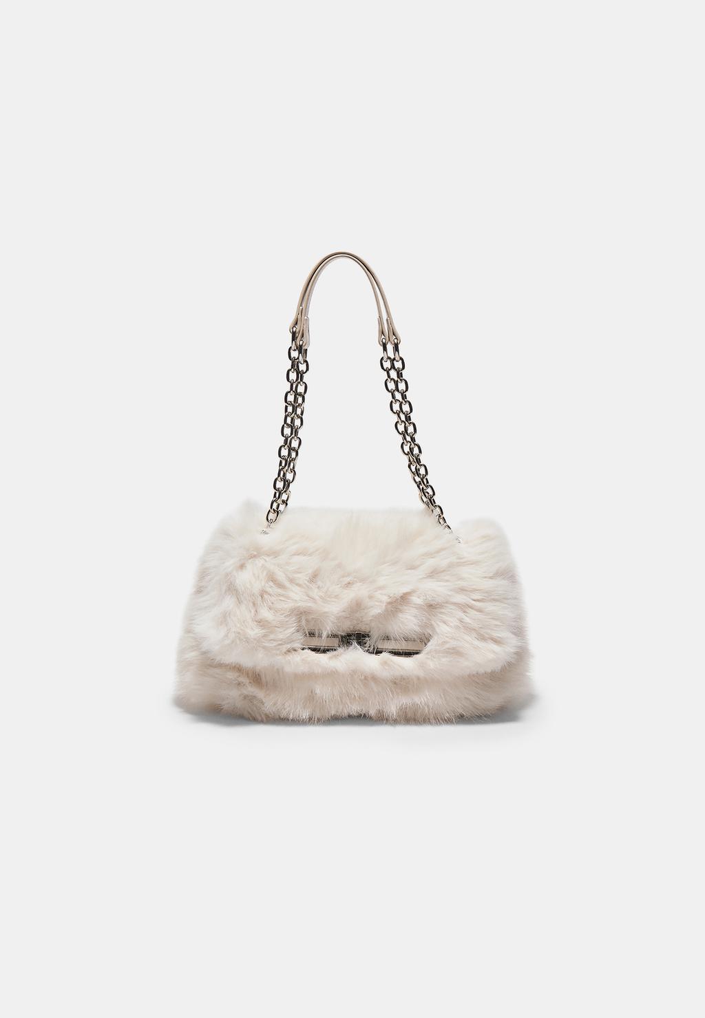 Mini sac bandoulière rectangulaire fausse fourrure