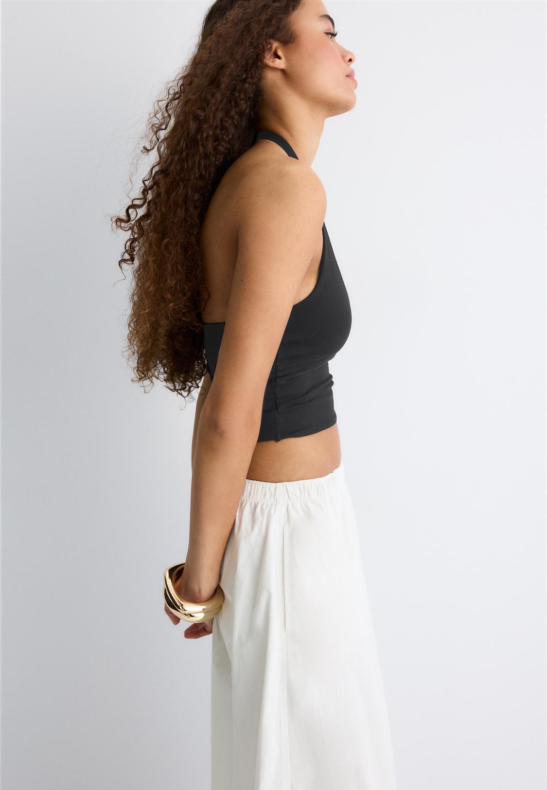 Crop Top TopShop Noir Fleuri – Taille 4 – Sans Manches – Neuf Sans étiquette