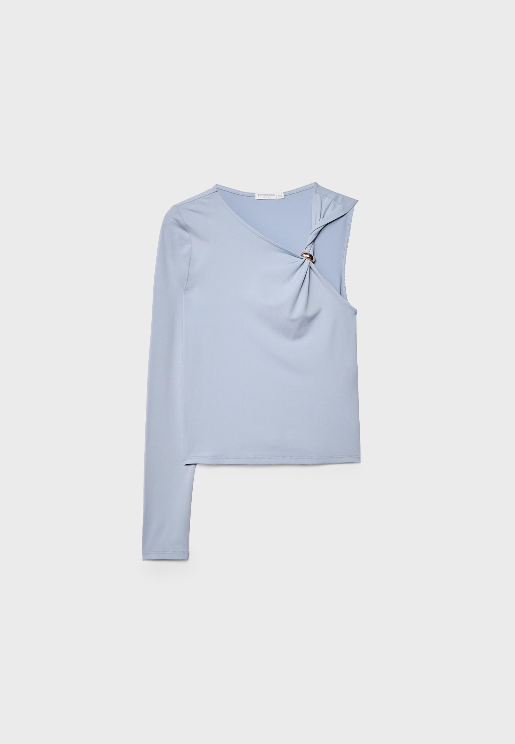 Asymmetric T-shirt with metal buckle — Sky blue
