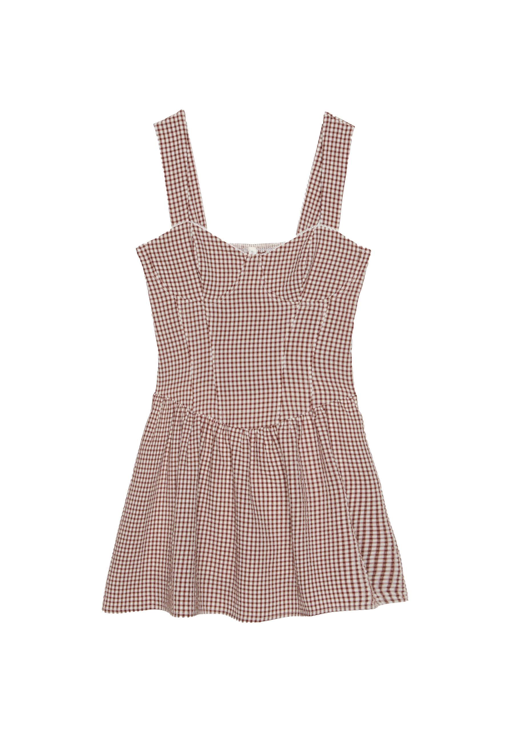 Short checked bodice dress — Terracotta