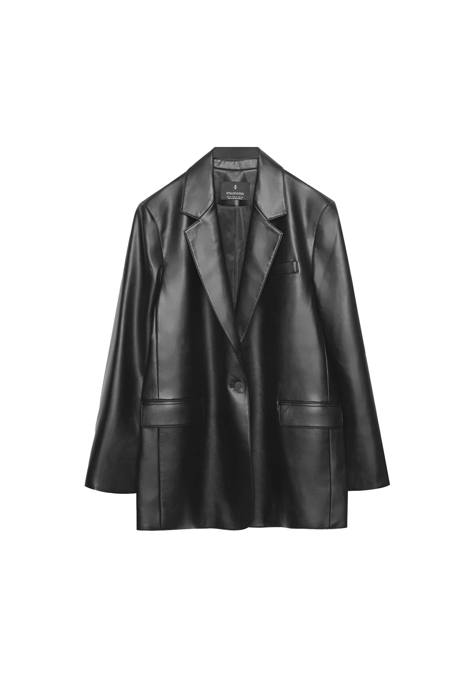 Regular fit leather effect blazer — Black