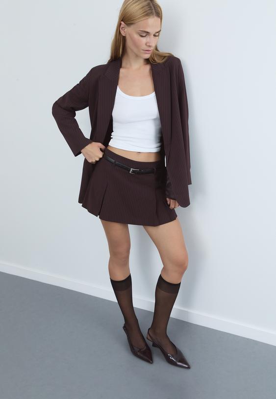 striped textured open blazer