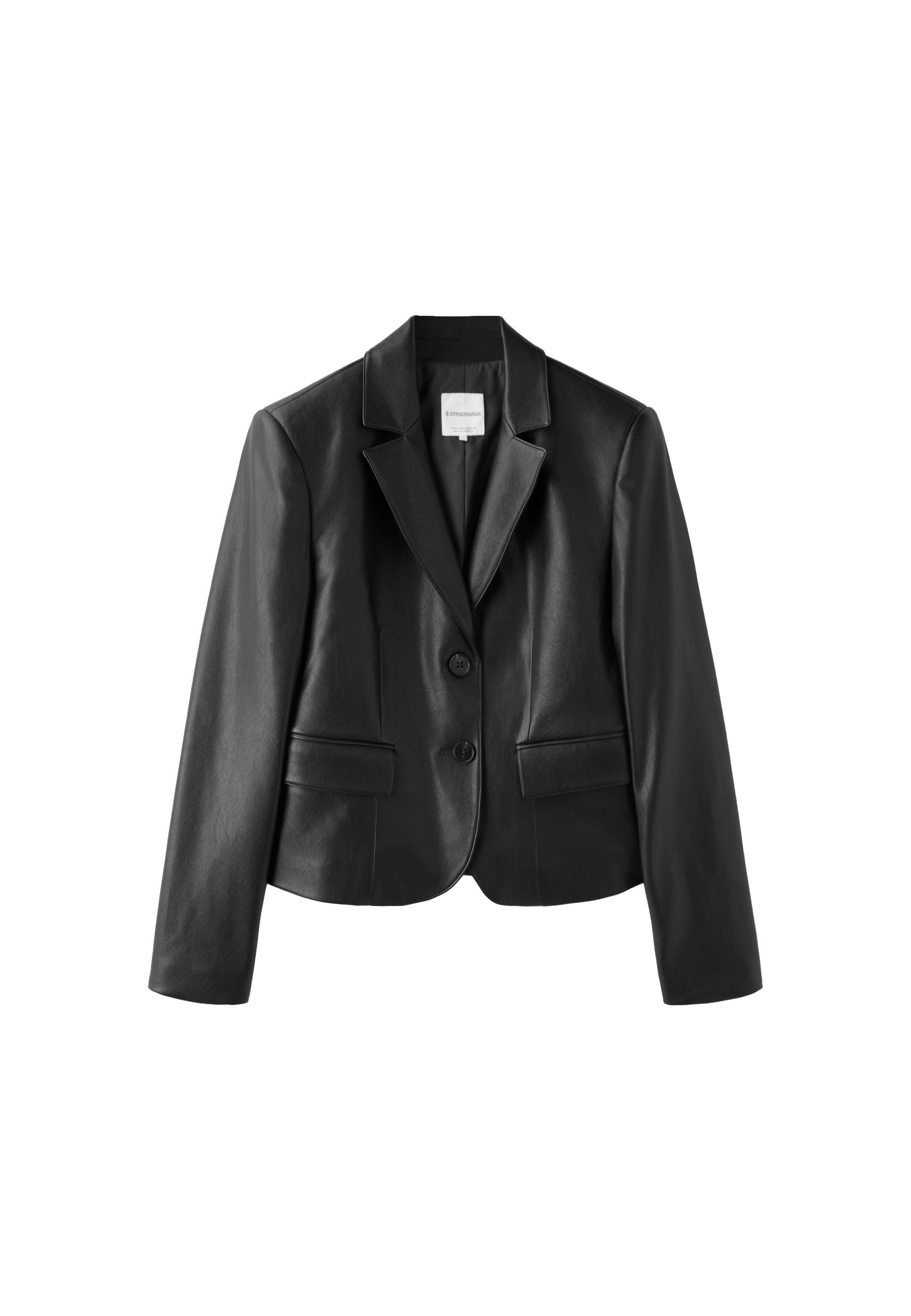 Short fitted leather effect blazer — Black