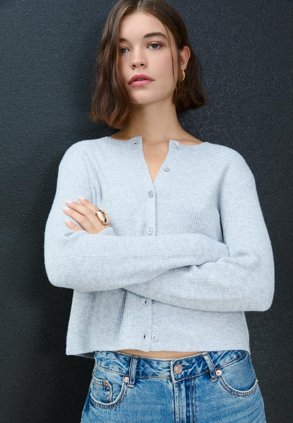 Chaqueta punto rib botones