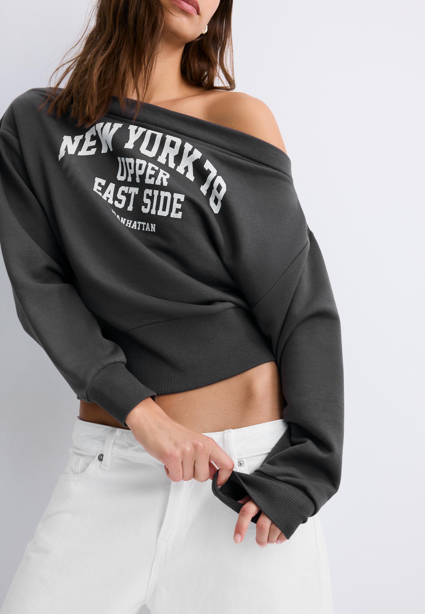 Cropped boat neck sweatshirt — Dark grey