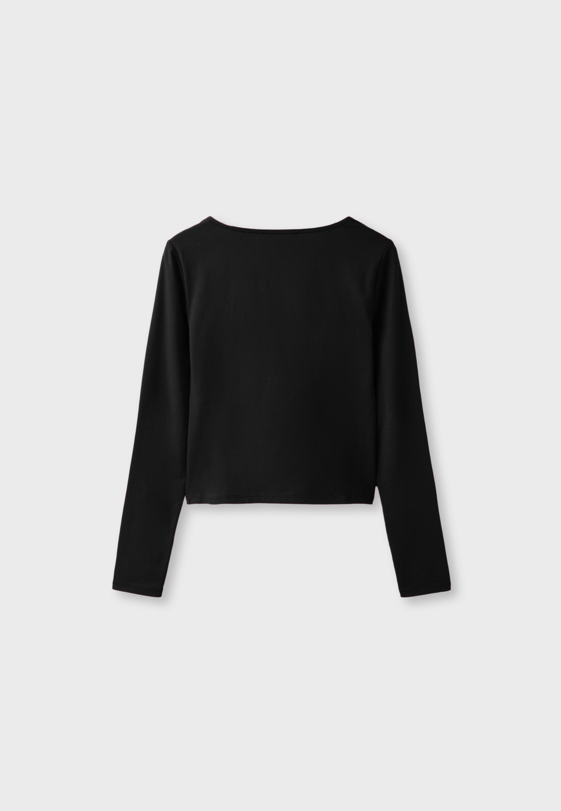 Under-bust cut long sleeve T-shirt — Black