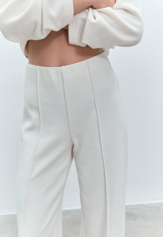 Stradivarius Knit Trousers With Seam Detail Ecru S