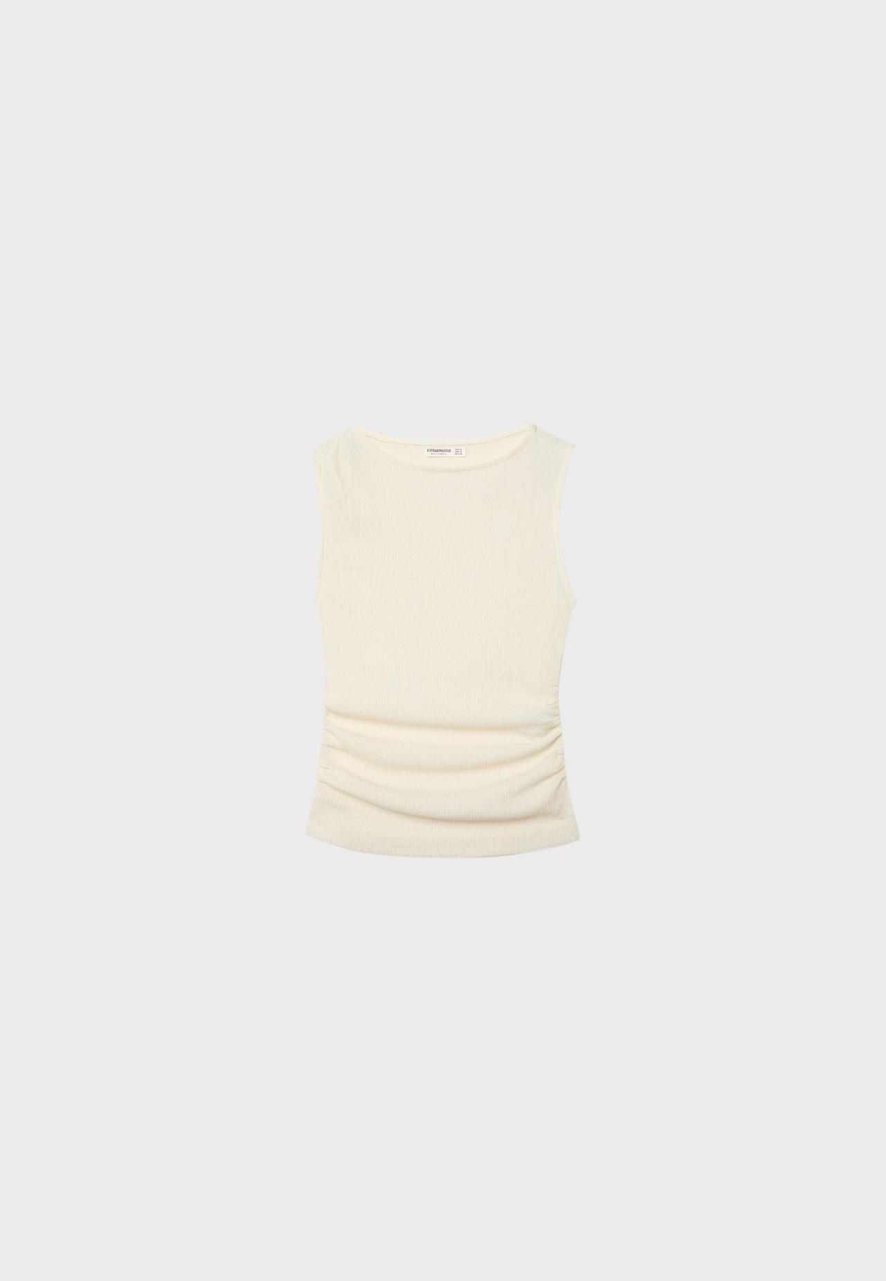 Textured ruched top — Vanilla