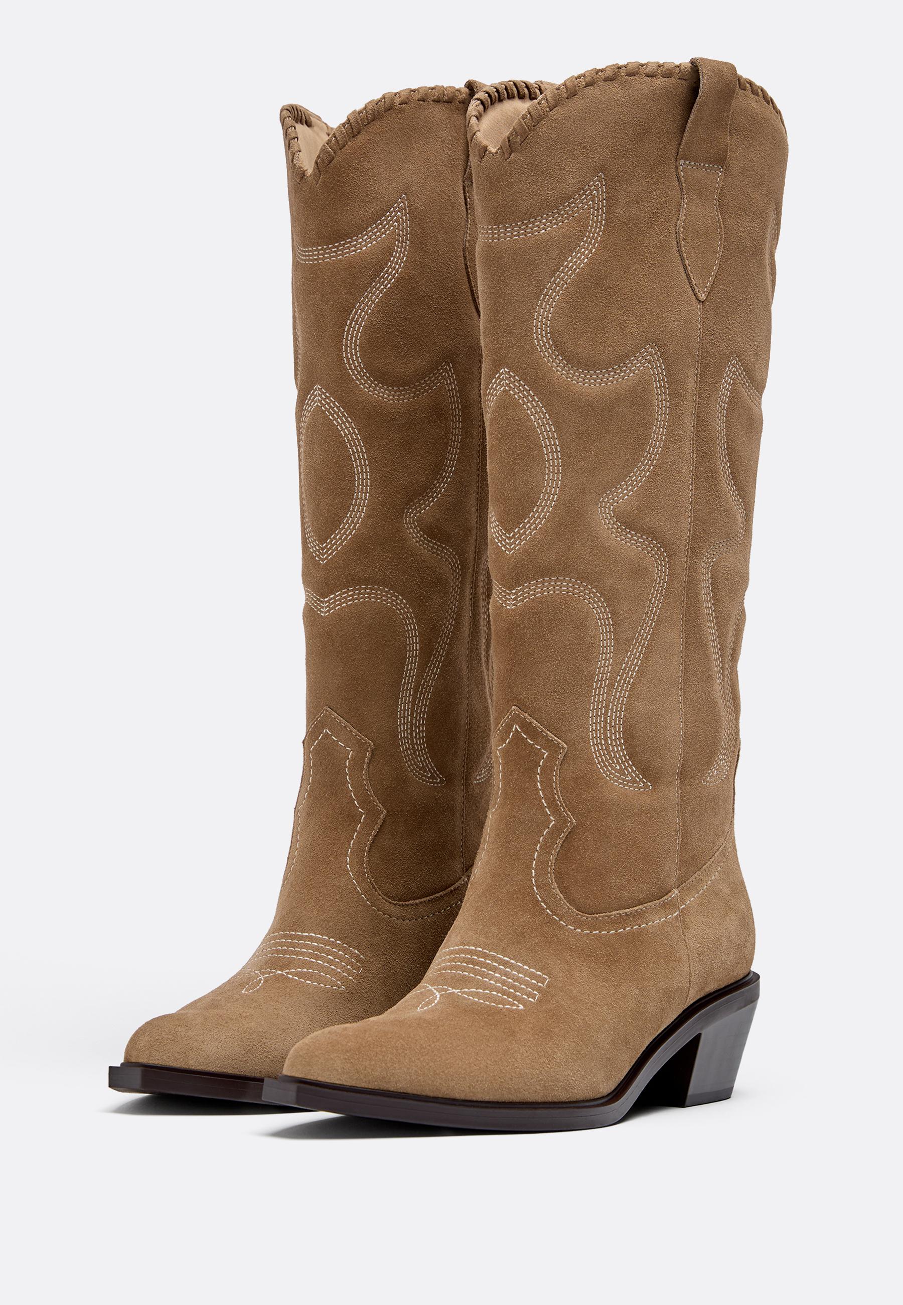 Heeled cowboy leather boots — BEIGE