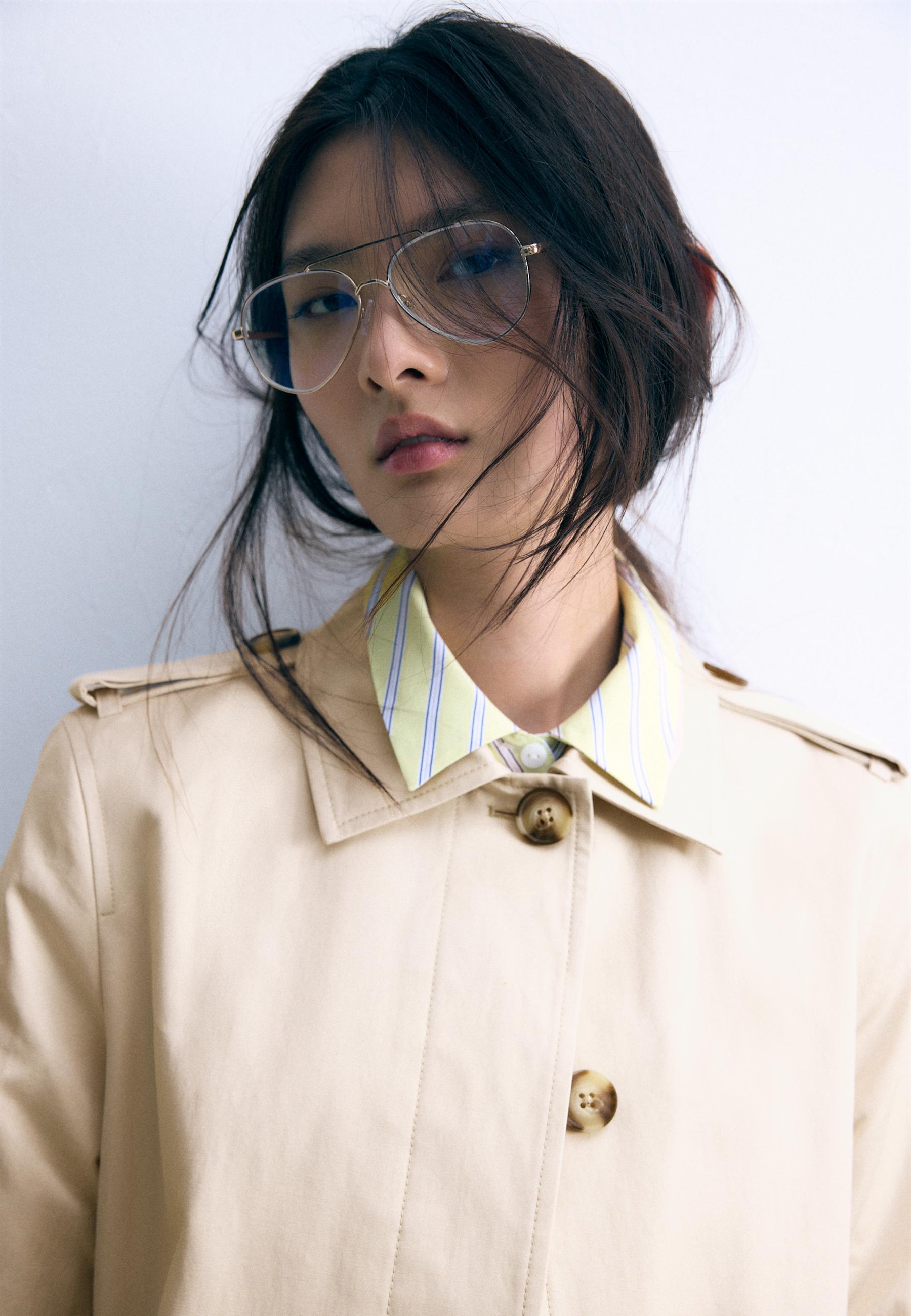 Long single-breasted trench coat — Stone