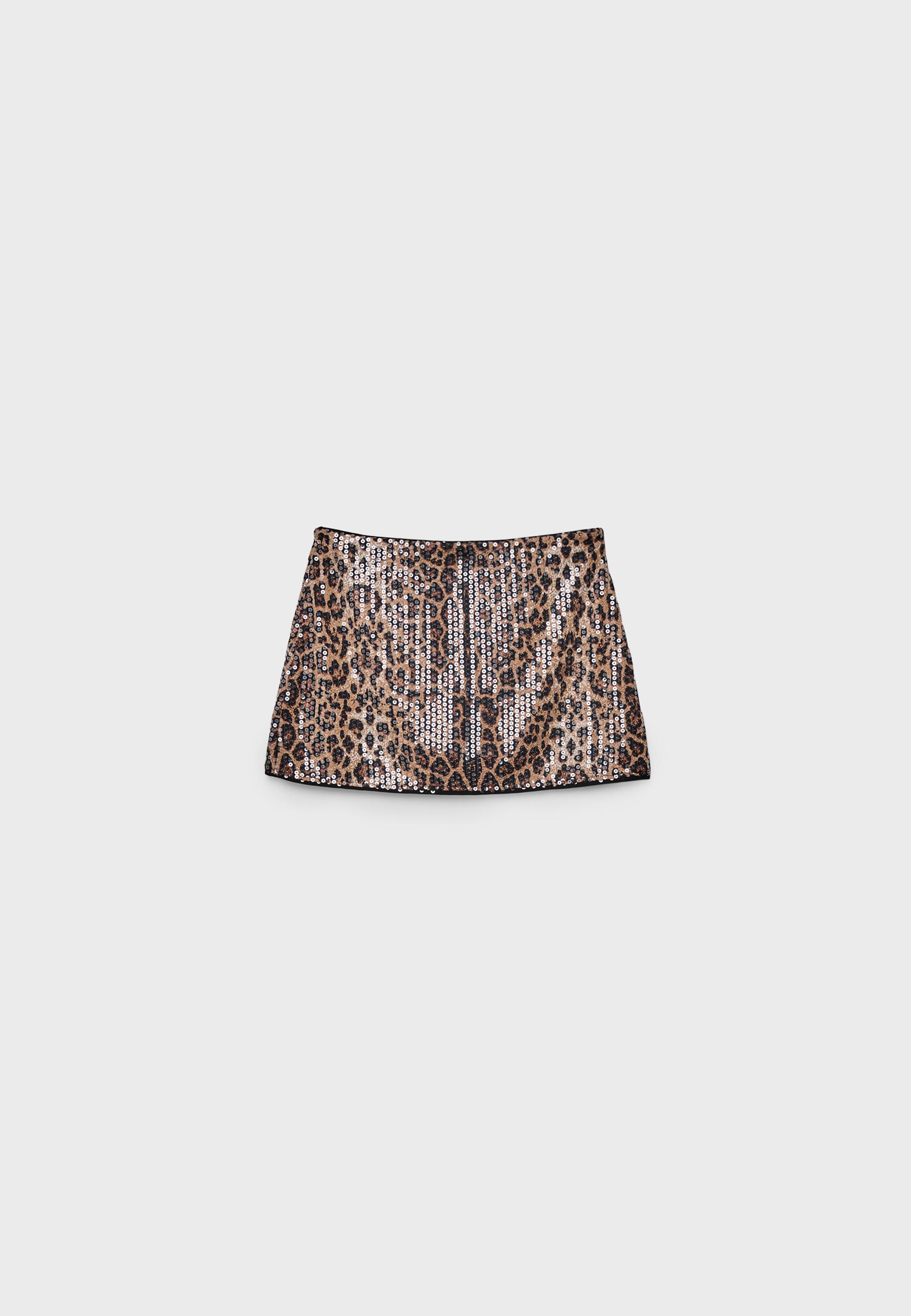 Mini Skort with Animal Print Sequin — Beige