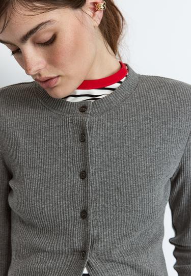 Knit cardigan with padded shoulders — Dark grey 6