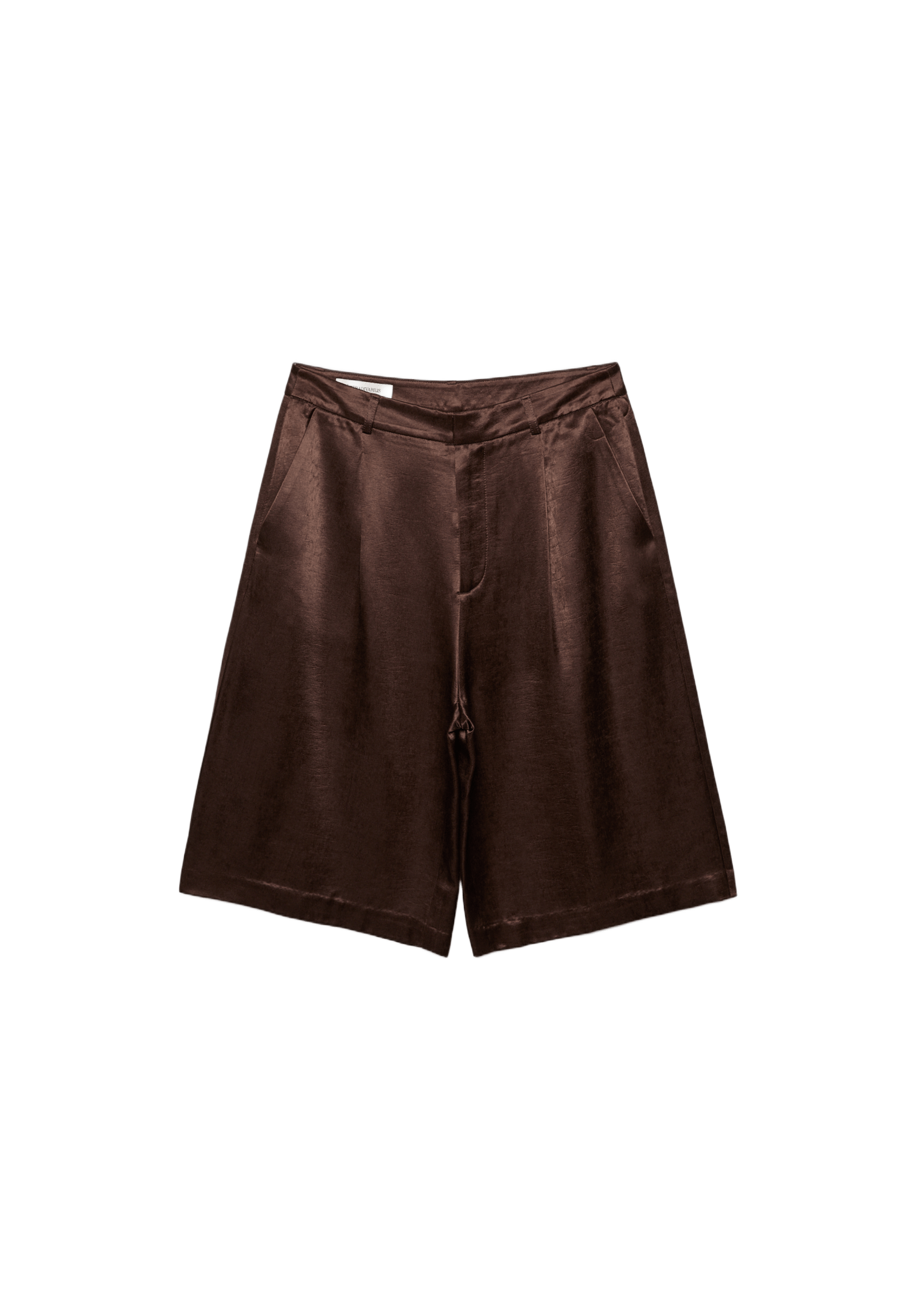 Satin Bermuda shorts with darts — Brown