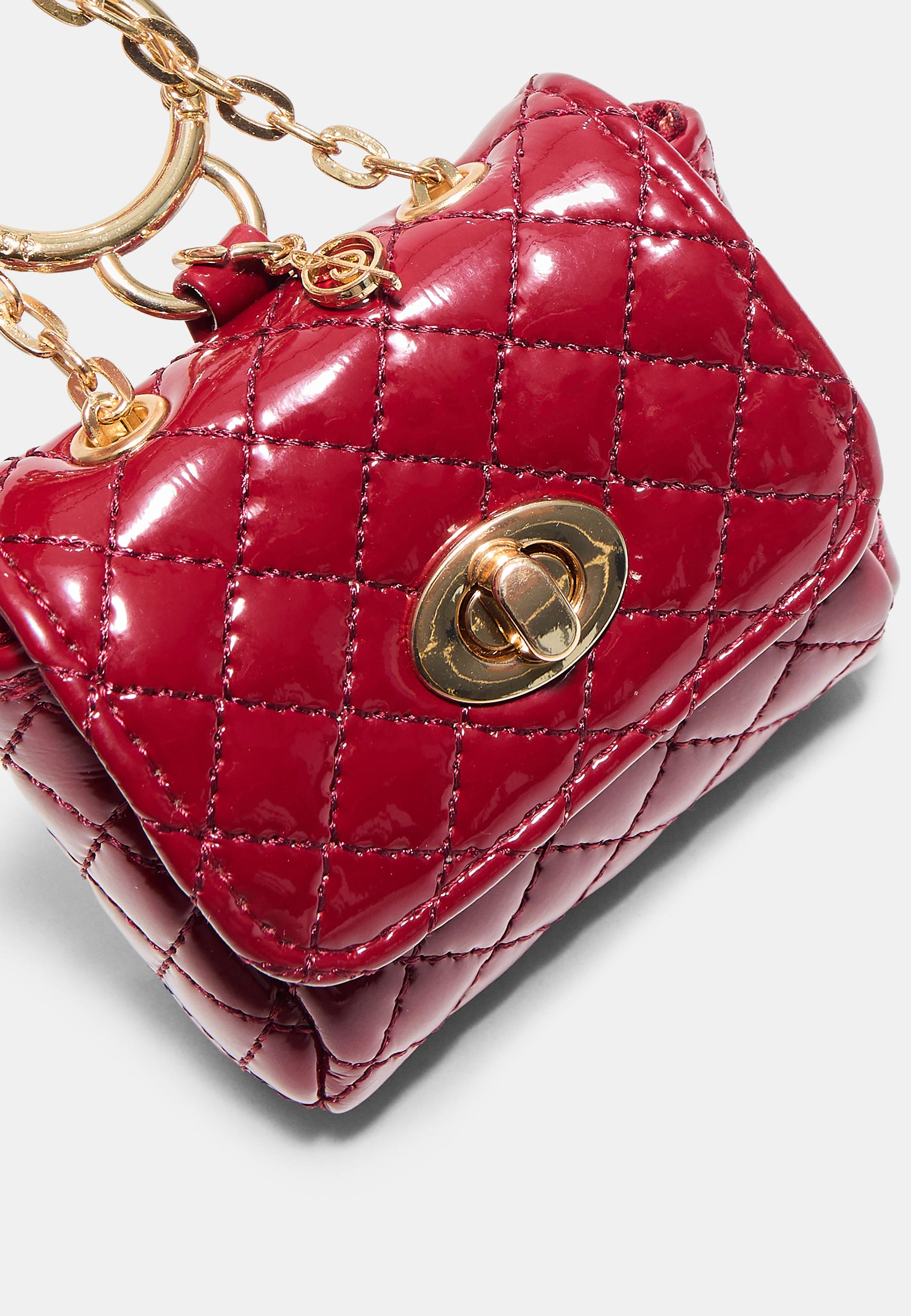 Quilted charm mini bag — Burgundy