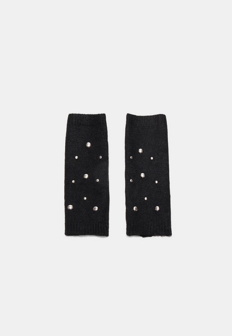 Stradivarius Úpletové Palčáky Se Cvočky Black Os