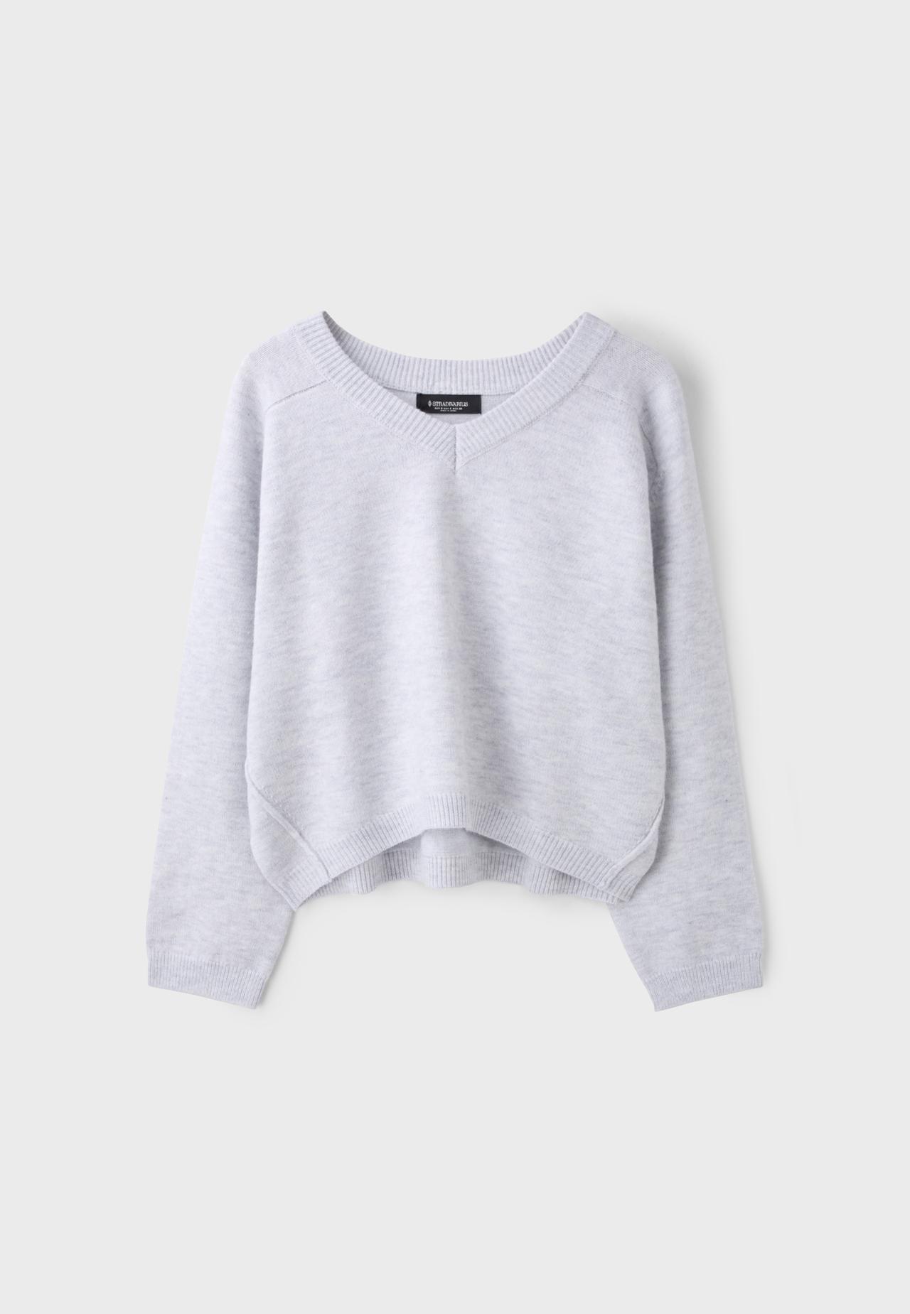 Basic V-neck knit jumper — Grey melange