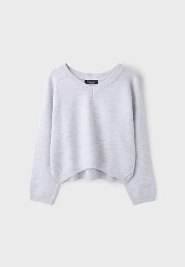 Basic V-neck knit jumper — Grey melange 7