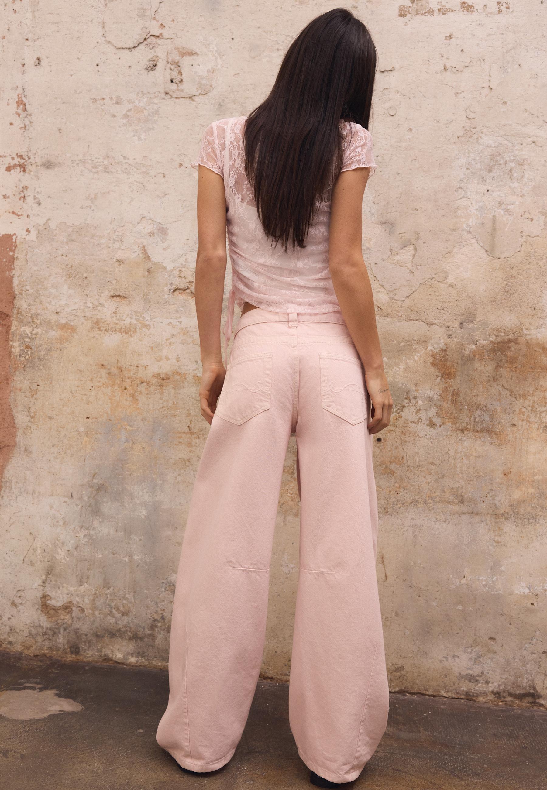Low-rise barrel jeans — Pastel pink