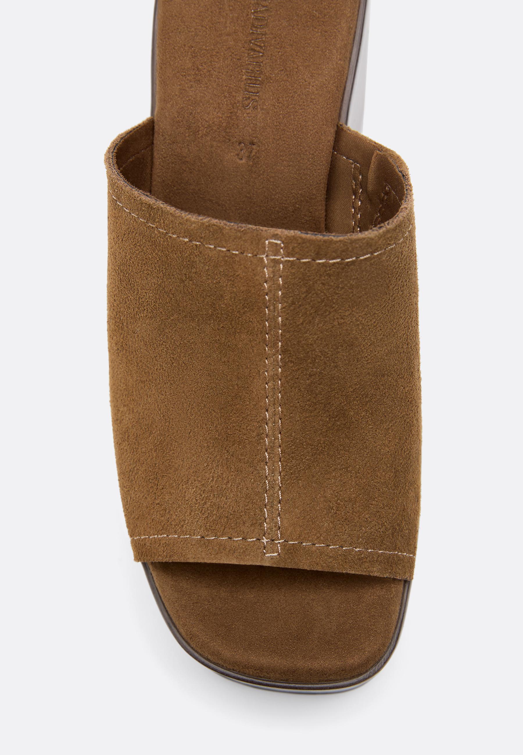 Open leather platform wedges — BROWN