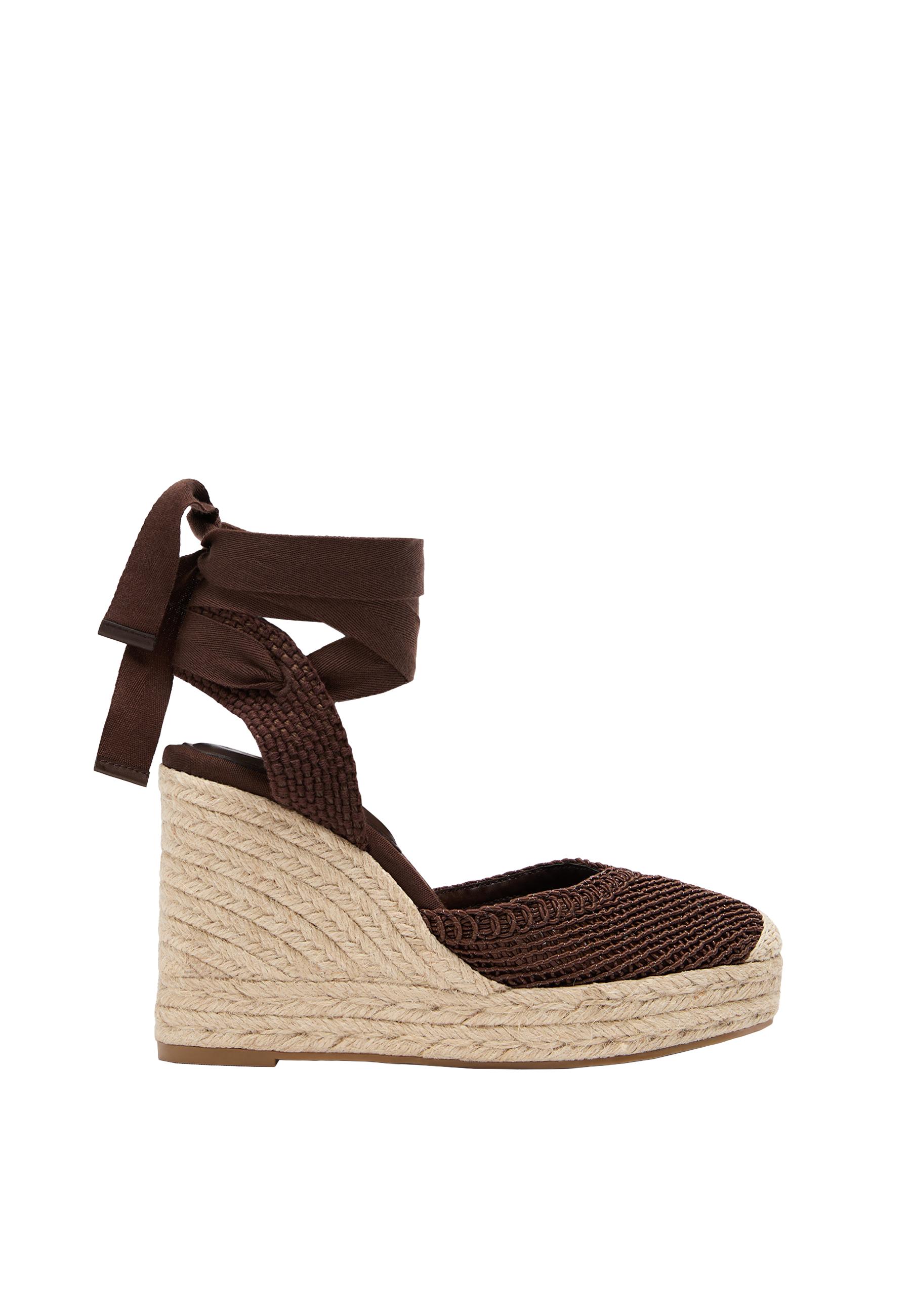 Lace-up jute platform wedges — BROWN