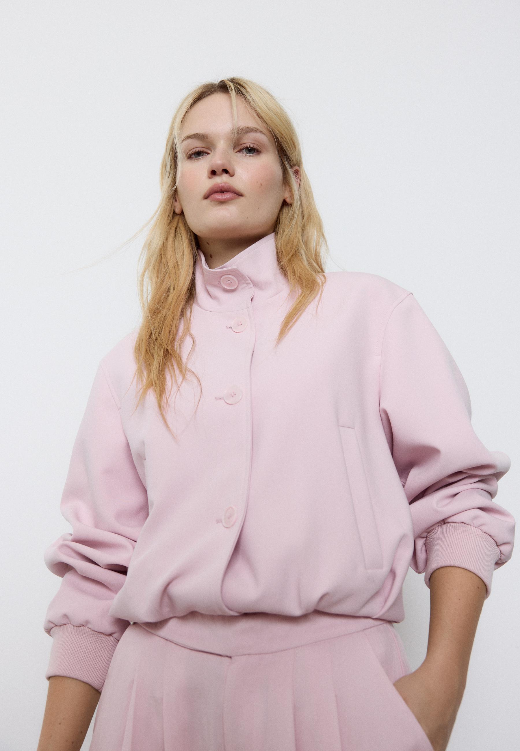 Puff high neck jacket — Salmon pink